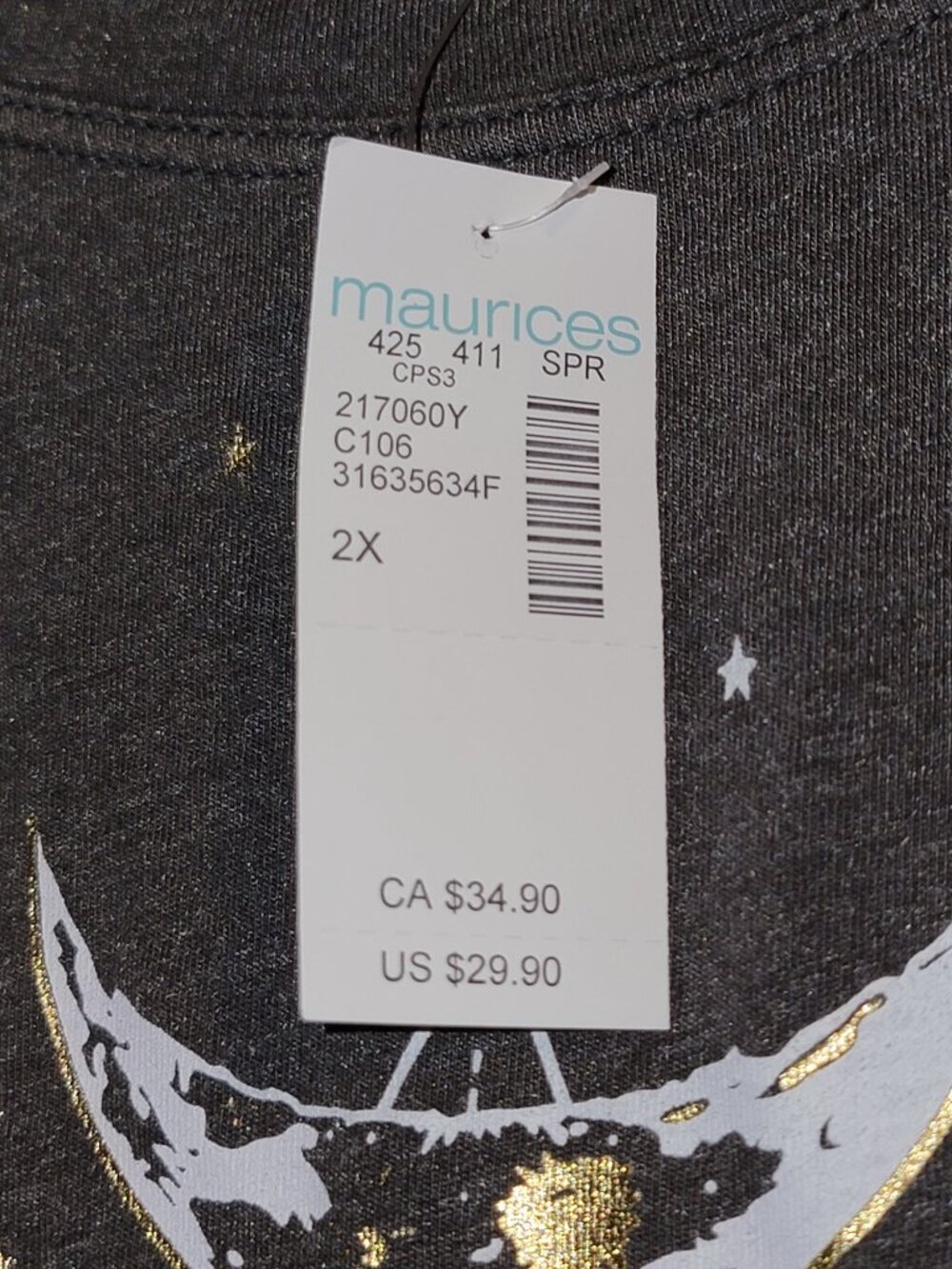 Maurices Plus Size Celestial Graphic Tank Top 2x Black Metallic Gold Moon Phase - Picture 3 of 8